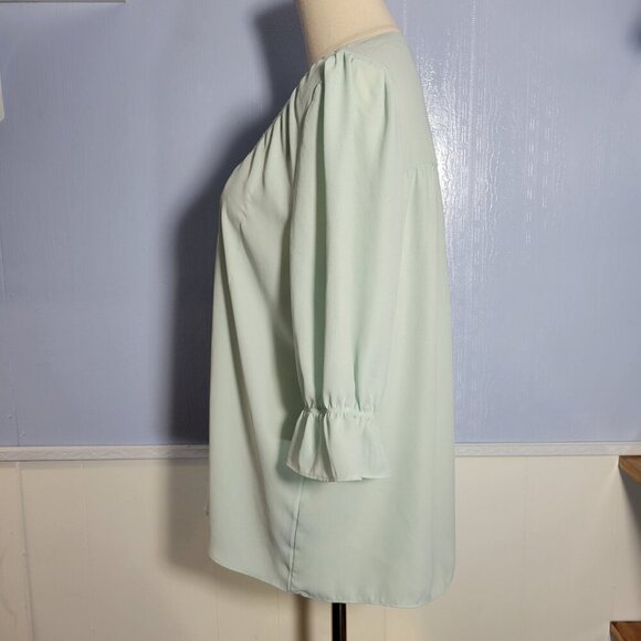 Zac & Rachel Large Light Mint Green Flutter Ruffle 3/4 Sleeve Lightweight Blouse - Picture 7 of 10